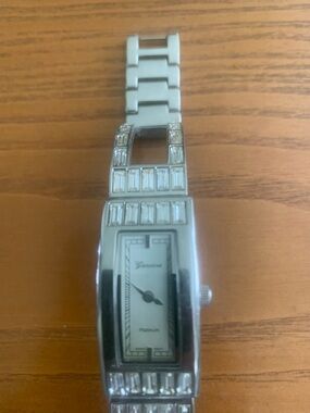 Geneva Silver Crystal Baguette Bracelet Watch